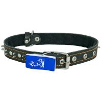 Ошейник кожа 25мм с украшением и шипами на фетре 38-40см/40786/Бим