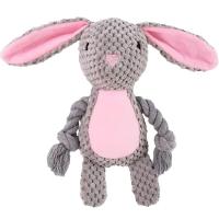 Игрушка с Зайчонок с пищалкой канатиком текстиль серый 24х10х6см/Ти113/Евро