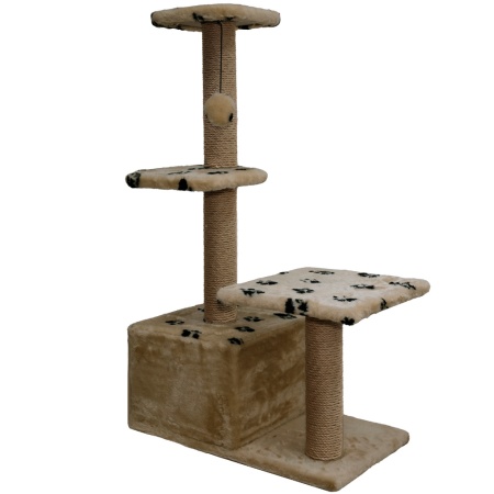 Когтеточка домик с 2-умя полками и домиком квадратная мех джут корич с игрушкой 114*66*38см/DONBARON