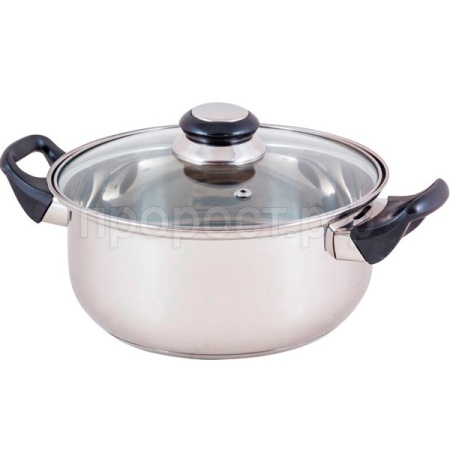 Кастрюля 2,8л стекл.крышка 20*19,5см нерж.сталь,одина.дно, ручки бакелит, BAK-S-03/8шт/985888