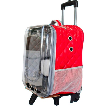 Рюкзак-переноска д/животн.панор.вид на колесах телеск.ручка 20x34x50см иск.кожа красный/Рск15к/Евро