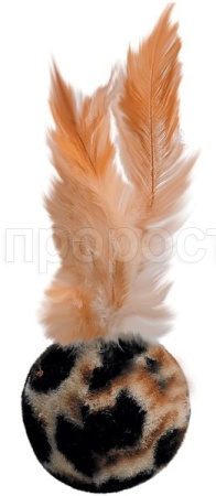 Игрушка к Мяч бархатный с перьями для кошек 4см/K1741/ЗР