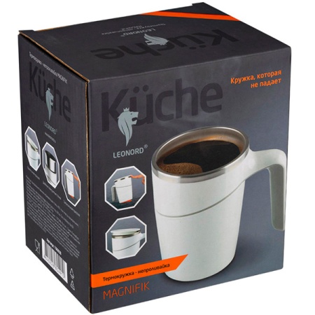 Термокружка-непроливайка 0,470л Magnifik с присоской нерж. сталь белый 106038 /12шт/Leonord 